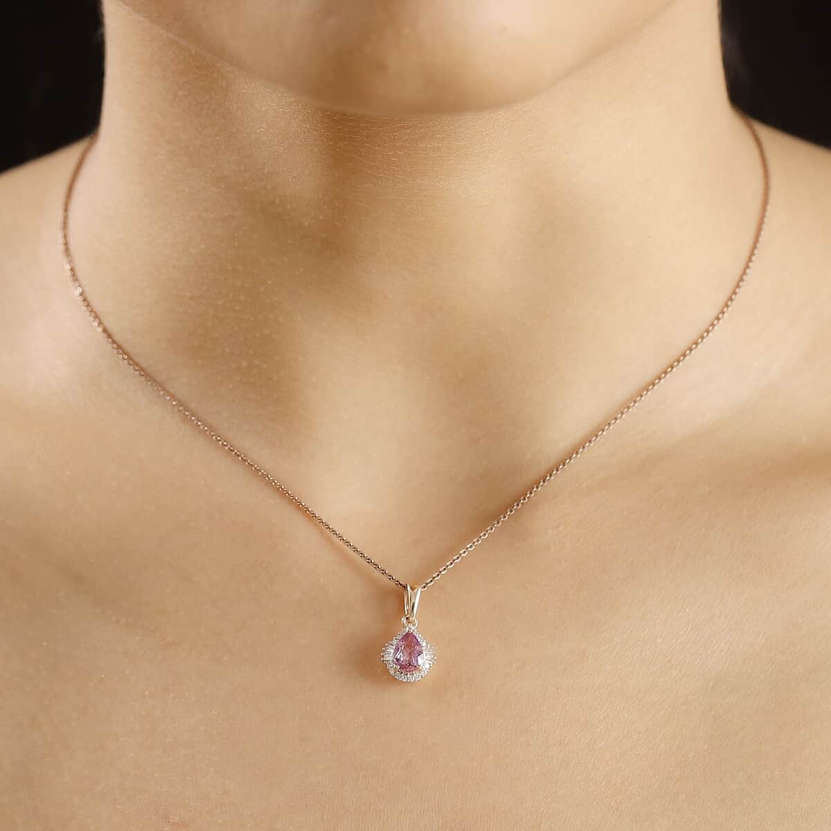 Luxoro AAA Madagascar Purple Sapphire and G-H I2 Diamond 1.00 ctw Halo Pendant in 10K Rose Gold image number 2