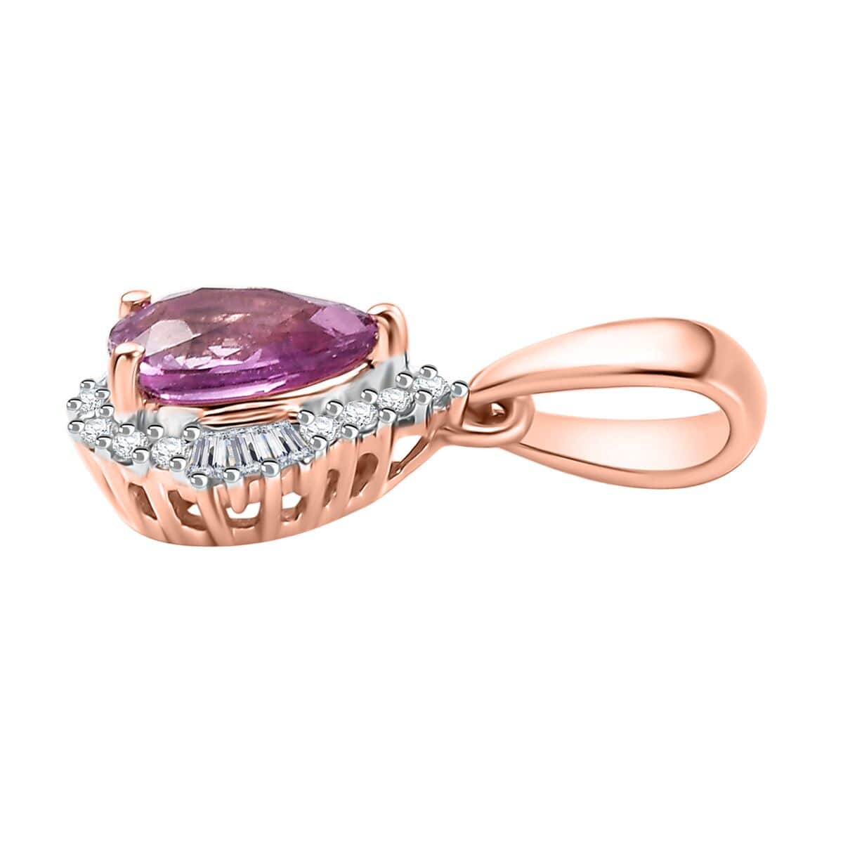 Luxoro AAA Madagascar Purple Sapphire and G-H I2 Diamond 1.00 ctw Halo Pendant in 10K Rose Gold image number 3