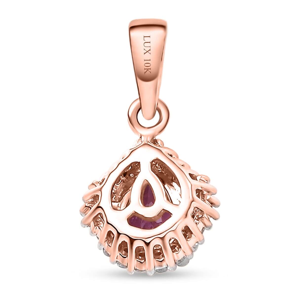 Luxoro AAA Madagascar Purple Sapphire and G-H I2 Diamond 1.00 ctw Halo Pendant in 10K Rose Gold image number 4