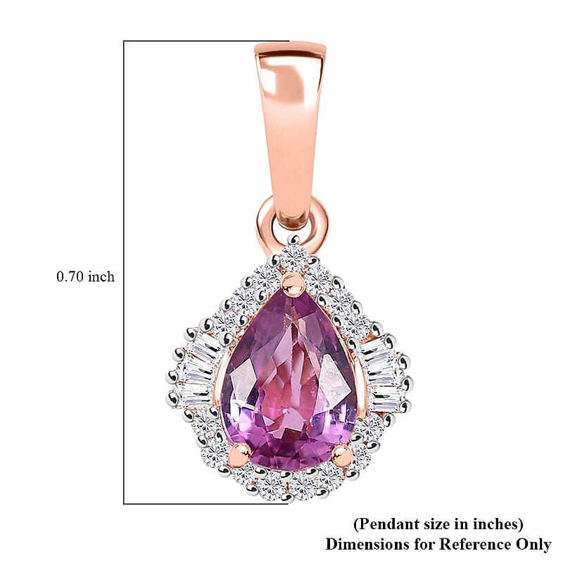 Luxoro AAA Madagascar Purple Sapphire and G-H I2 Diamond 1.00 ctw Halo Pendant without Chain in 10K Rose Gold