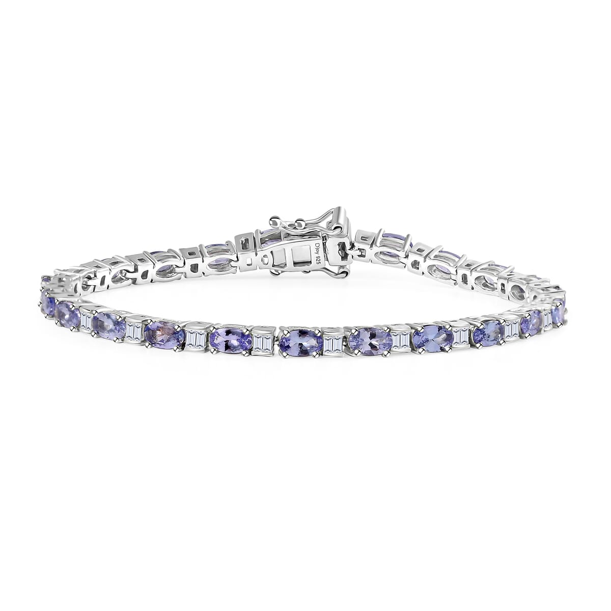 Tanzanite and Moissanite 6.15 ctw Radiance Tennis Bracelet in Rhodium Over Sterling Silver (6.50 In) image number 0