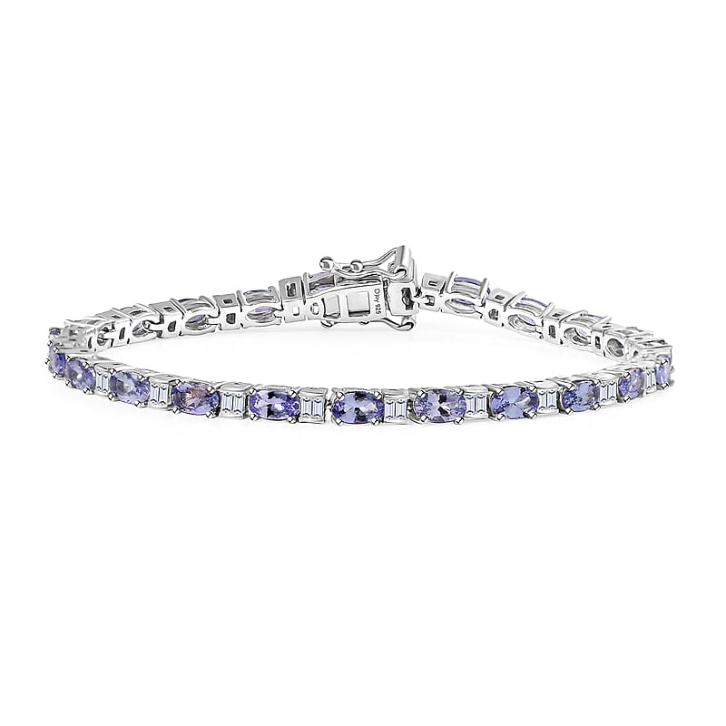 D'Joy Tanzanite and Moissanite 6.15 ctw Radiance Tennis Bracelet in Rhodium Over Sterling Silver (6.50 In)