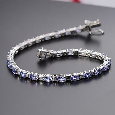 D'Joy Tanzanite and Moissanite 6.15 ctw Radiance Tennis Bracelet in Rhodium Over Sterling Silver (6.50 In)