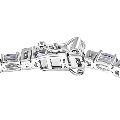 D'Joy Tanzanite and Moissanite 6.15 ctw Radiance Tennis Bracelet in Rhodium Over Sterling Silver (6.50 In)