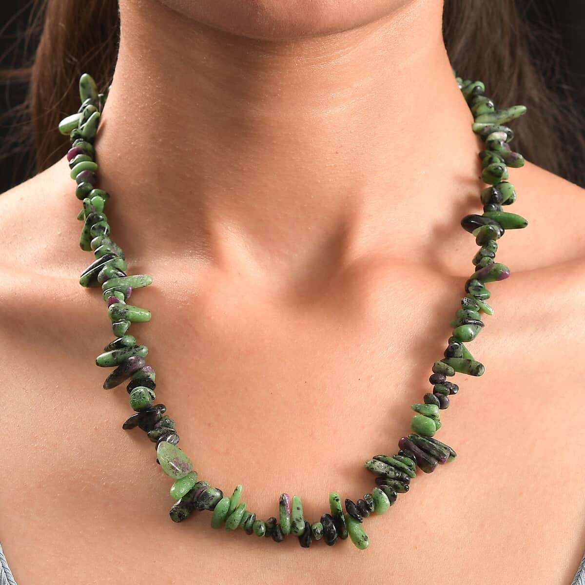 Ruby Zoisite 275.00 ctw Chips Necklace in Platinum Bond 20 Inches image number 2