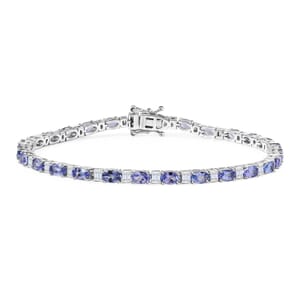 Tanzanite and Moissanite 7.50 ctw Radiance Tennis Bracelet in Rhodium Over Sterling Silver (8.00 In)