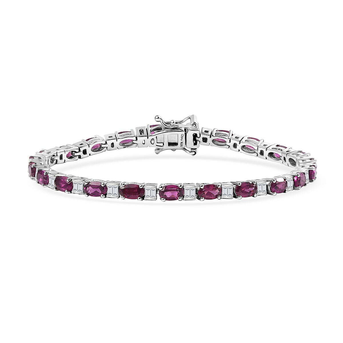 Radiant Ember Garnet and Moissanite 7.65 ctw Radiance Tennis Bracelet in Rhodium Over Sterling Silver (6.50 In) image number 0