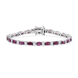 Radiant Ember Garnet and Moissanite 7.65 ctw Radiance Tennis Bracelet in Rhodium Over Sterling Silver (6.50 In)