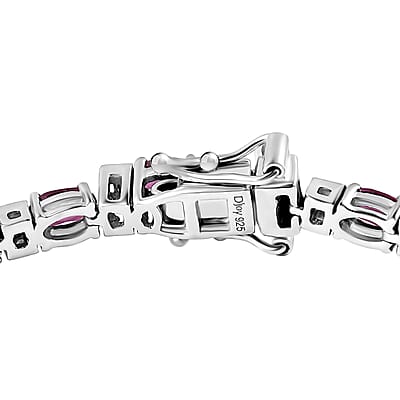 D'Joy Radiant Ember Garnet and Moissanite 7.65 ctw Radiance Tennis Bracelet in Rhodium Over Sterling Silver (6.50 In)