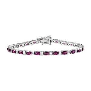 Radiant Ember Garnet and Moissanite 8.35 ctw Radiance Tennis Bracelet in Rhodium Over Sterling Silver (7.25 In)