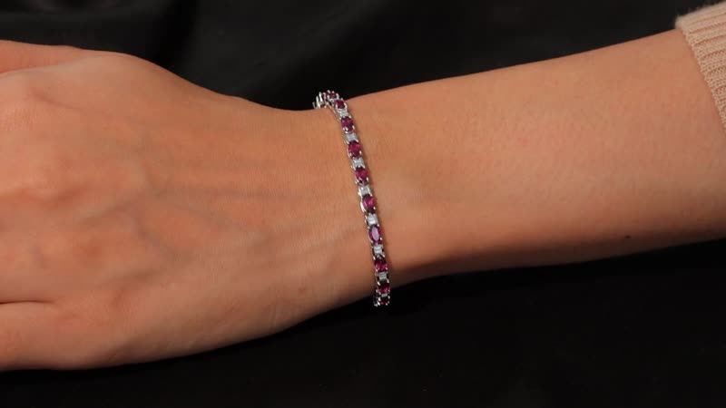 Tanzanite and Moissanite 6.15 ctw Bracelet in Rhodium Over Sterling Silver (6.50 In)
