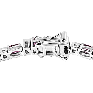 D'Joy Radiant Ember Garnet and Moissanite 8.35 ctw Radiance Tennis Bracelet in Rhodium Over Sterling Silver (7.25 In)
