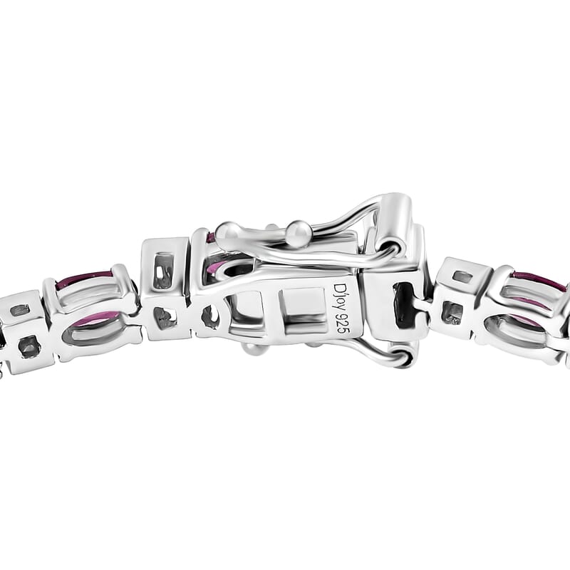 D'Joy Radiant Ember Garnet and Moissanite 8.35 ctw Radiance Tennis Bracelet in Rhodium Over Sterling Silver (7.25 In)