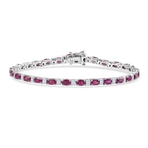Radiant Ember Garnet and Moissanite 9.40 ctw Radiance Tennis Bracelet in Rhodium Over Sterling Silver (8.00 In)