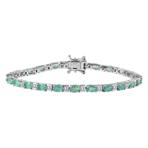 Brazilian Emerald and Moissanite 6.25 ctw Radiance Tennis Bracelet in Rhodium Over Sterling Silver (7.25 In)