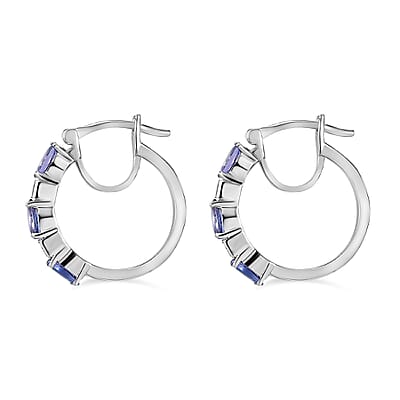 D'Joy Tanzanite and Moissanite 1.50 ctw Radiance Hoop Earrings in Rhodium Over Sterling Silver