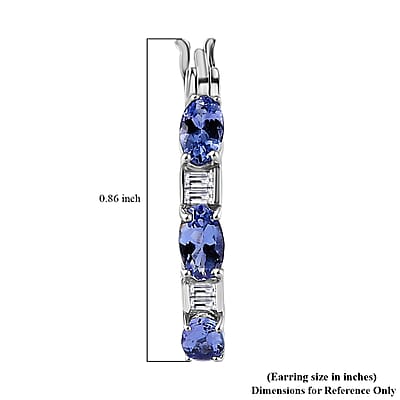 D'Joy Tanzanite and Moissanite 1.50 ctw Radiance Hoop Earrings in Rhodium Over Sterling Silver