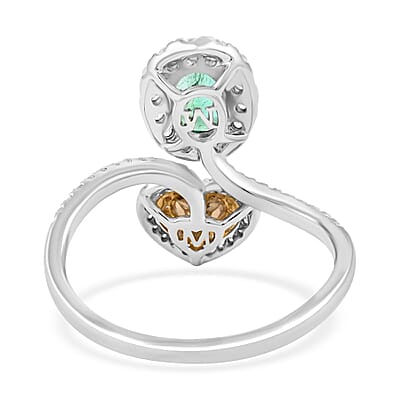Modani Emerald, Natural Yellow and White Diamond (F-G, VS) Toi Et Moi Ring in 950 Platinum and 18K Yellow Gold 1.54 ctw (Size 10.0)