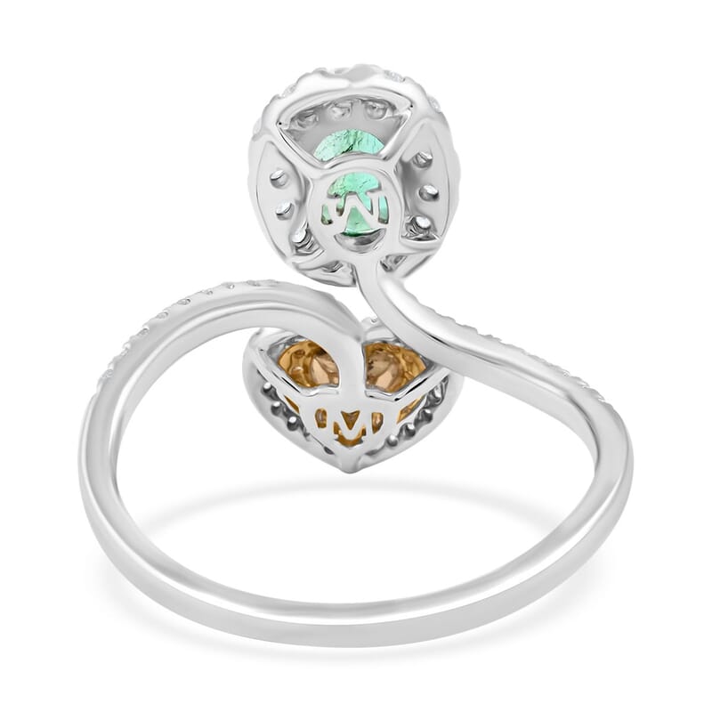 Modani Emerald, Natural Yellow and White Diamond (F-G, VS) Toi Et Moi Ring in 950 Platinum and 18K Yellow Gold 1.54 ctw (Size 10.0)