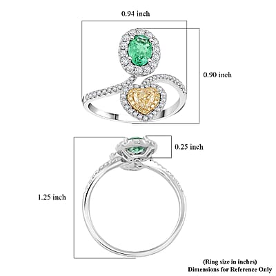 Modani Emerald, Natural Yellow and White Diamond (F-G, VS) Toi Et Moi Ring in 950 Platinum and 18K Yellow Gold 1.54 ctw (Size 10.0)