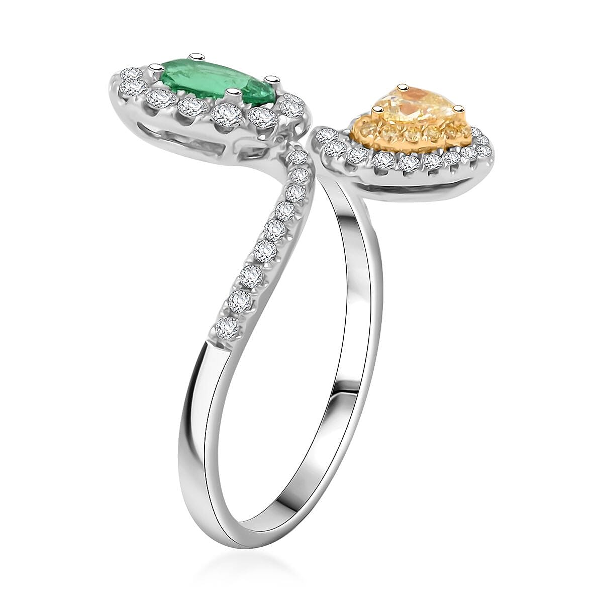 Modani Emerald, Natural Yellow and White Diamond (F-G, VS) Toi Et Moi Ring in 950 Platinum and 18K Yellow Gold 1.54 ctw (Size 5.5) image number 3