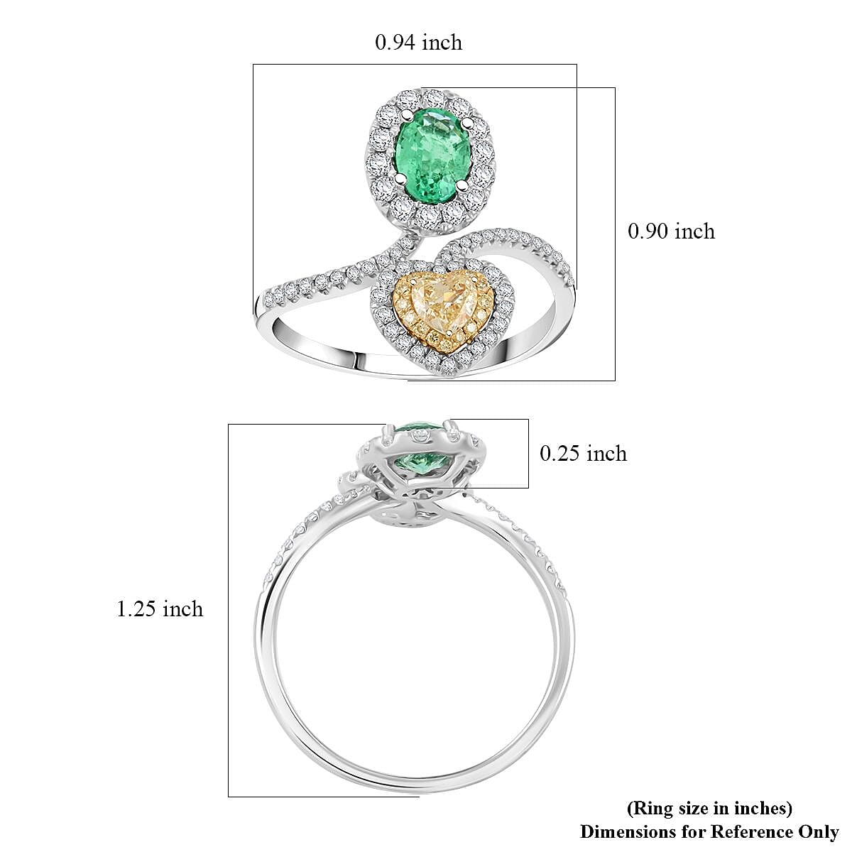 Modani Emerald, Natural Yellow and White Diamond F-G, VS 1.54 ctw Ring in 950 Platinum and 18K Yellow Gold (Size 6.0) 5.40 Grams image number 5