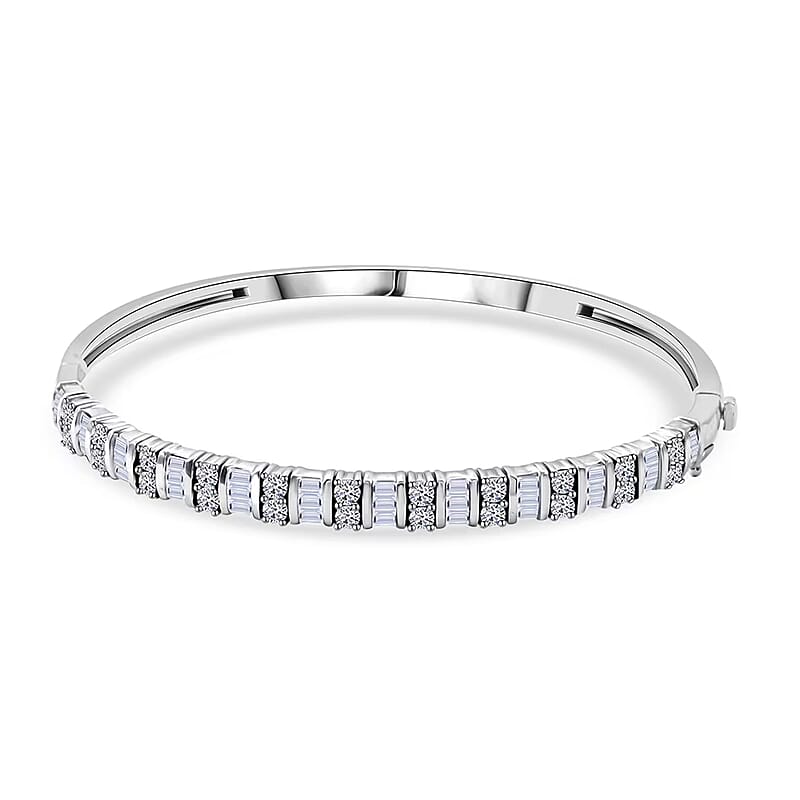 Luxuriant Lab Grown Diamond 2.00 ctw Bangle Bracelet in Rhodium Over Sterling Silver (7.25 In)