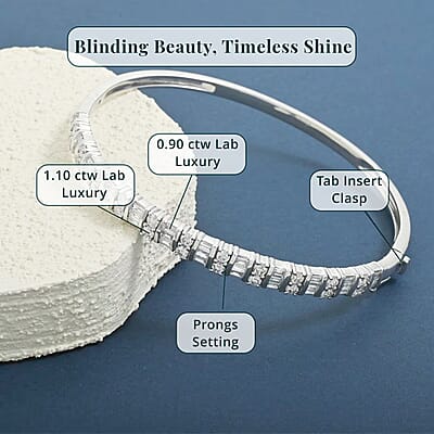 Luxuriant Lab Grown Diamond 2.00 ctw Bangle Bracelet in Rhodium Over Sterling Silver (7.25 In)