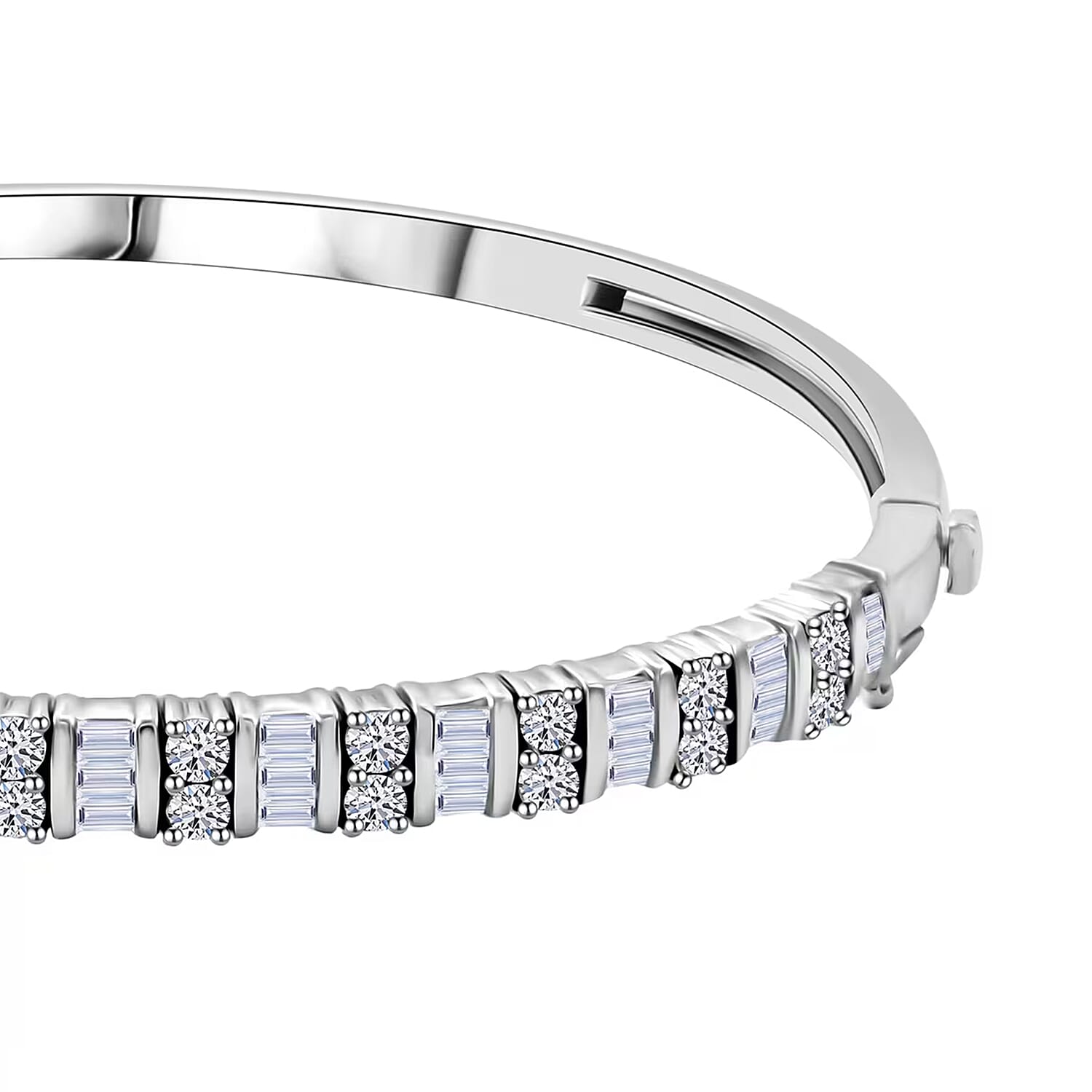 Luxuriant Lab Grown Diamond 2.00 ctw Bangle Bracelet in Rhodium Over Sterling Silver (7.25 In)