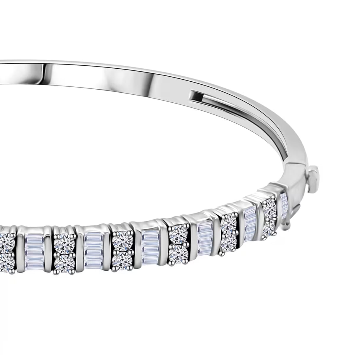Luxuriant Lab Grown Diamond 2.00 ctw Bangle Bracelet in Rhodium Over Sterling Silver (7.25 In) image number 7
