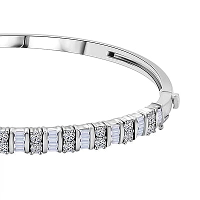 Luxuriant Lab Grown Diamond 2.00 ctw Bangle Bracelet in Rhodium Over Sterling Silver (7.25 In)