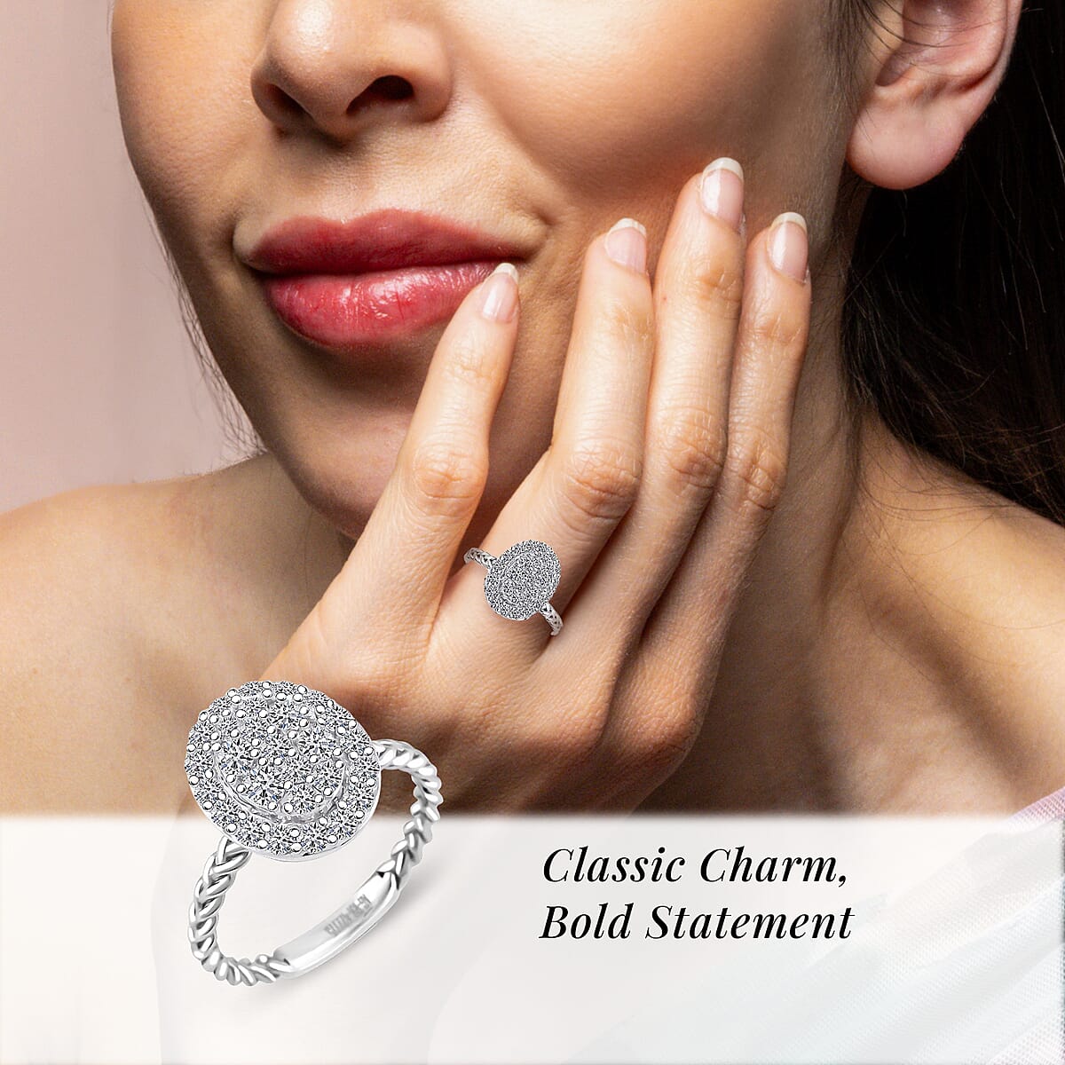 Doorbuster Luxuriant Lab Grown Diamond G SI 0.57 ctw Moonlit Promise Ring in Sterling Silver (Size 9.0) image number 1