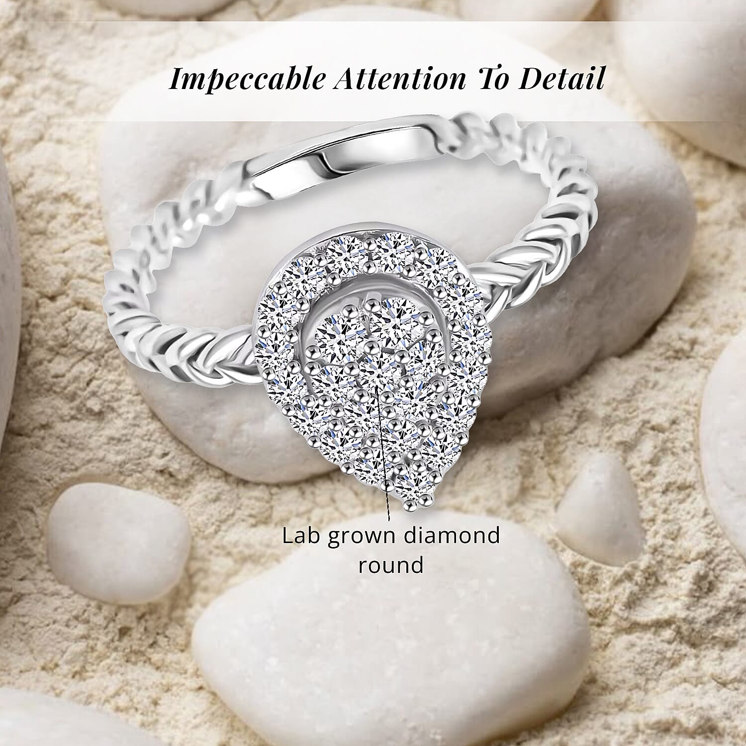 Luxuriant Lab Grown Diamond G SI 0.60 ctw Moonlit Promise Ring in Sterling Silver (Size 10.0)