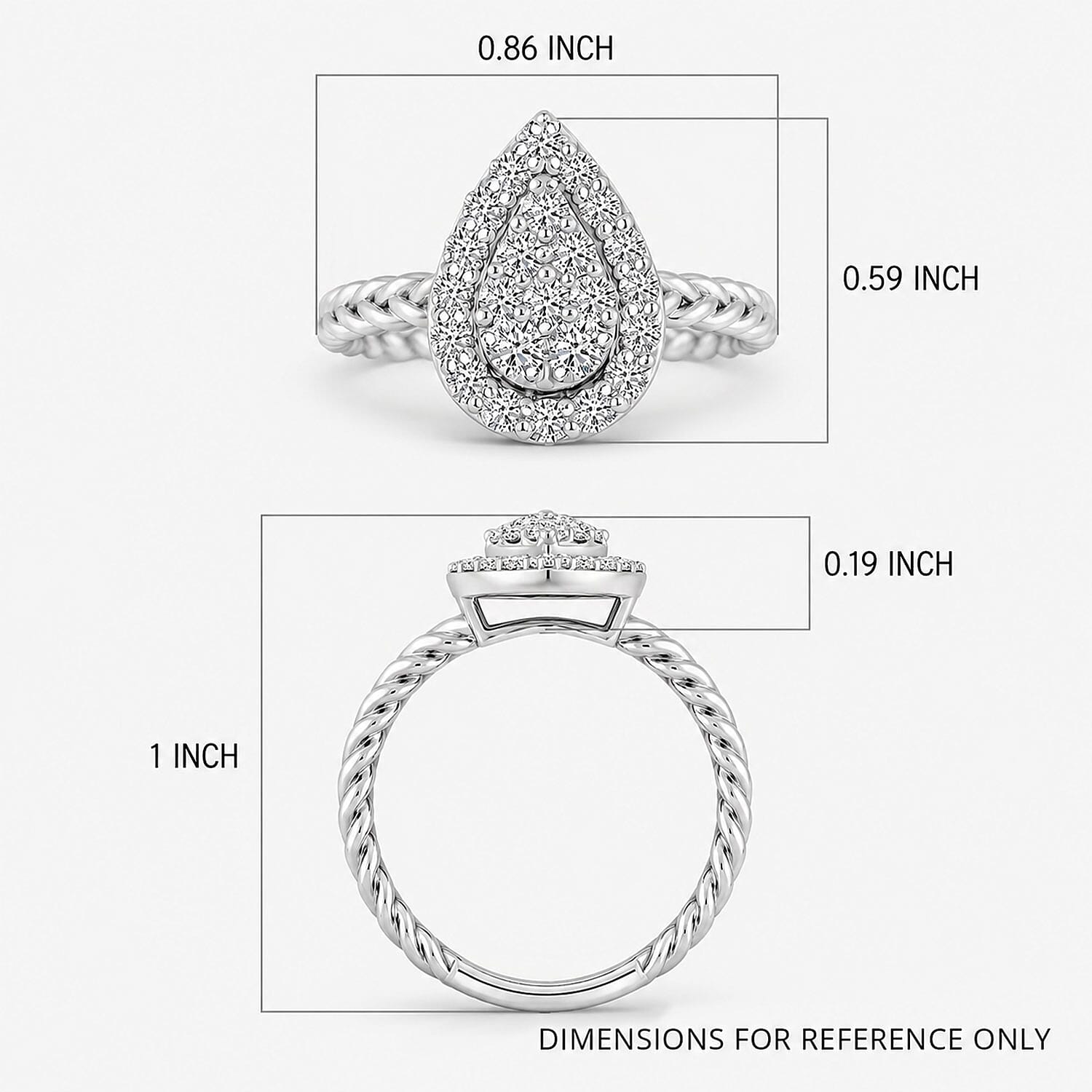 Luxuriant Lab Grown Diamond G SI 0.60 ctw Moonlit Promise Ring in Sterling Silver (Size 5.0)