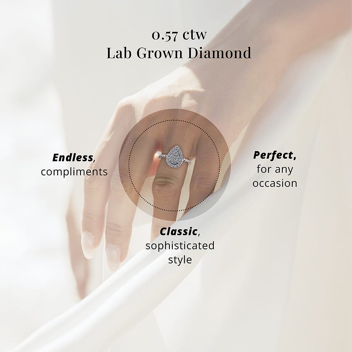 Doorbuster Luxuriant Lab Grown Diamond G SI 0.57 ctw Moonlit Promise Ring in Sterling Silver (Size 7.0) image number 4