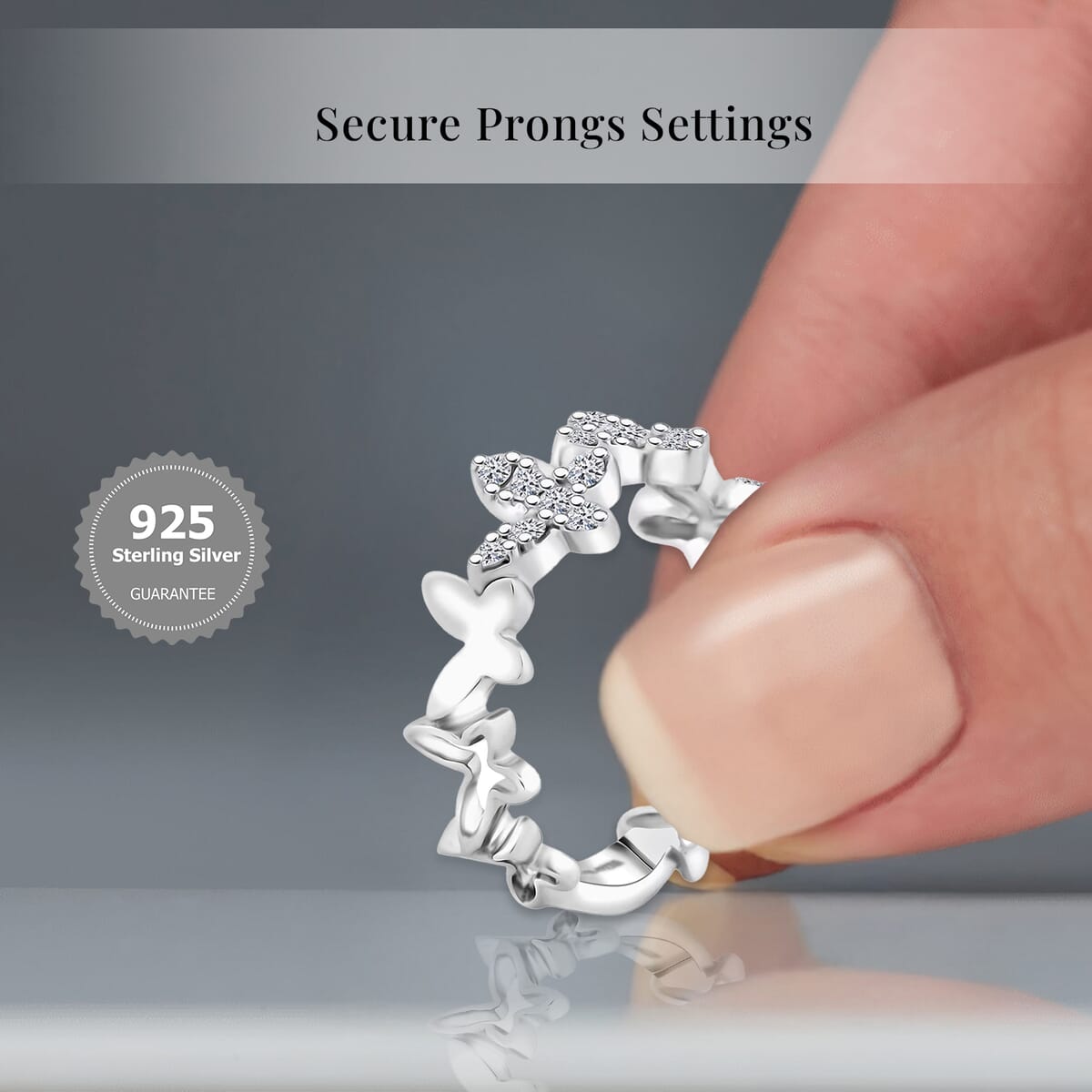 Luxuriant Lab Grown Diamond G SI 0.43 ctw Butterfly Ring in Sterling Silver (Size 7.0) image number 2