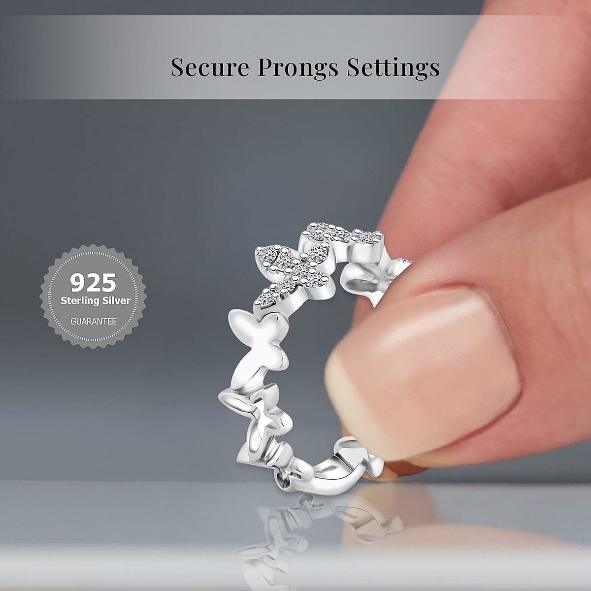 Luxuriant Lab Grown Diamond G SI 0.43 ctw Butterfly Ring in Sterling Silver (Size 8.0) image number 2