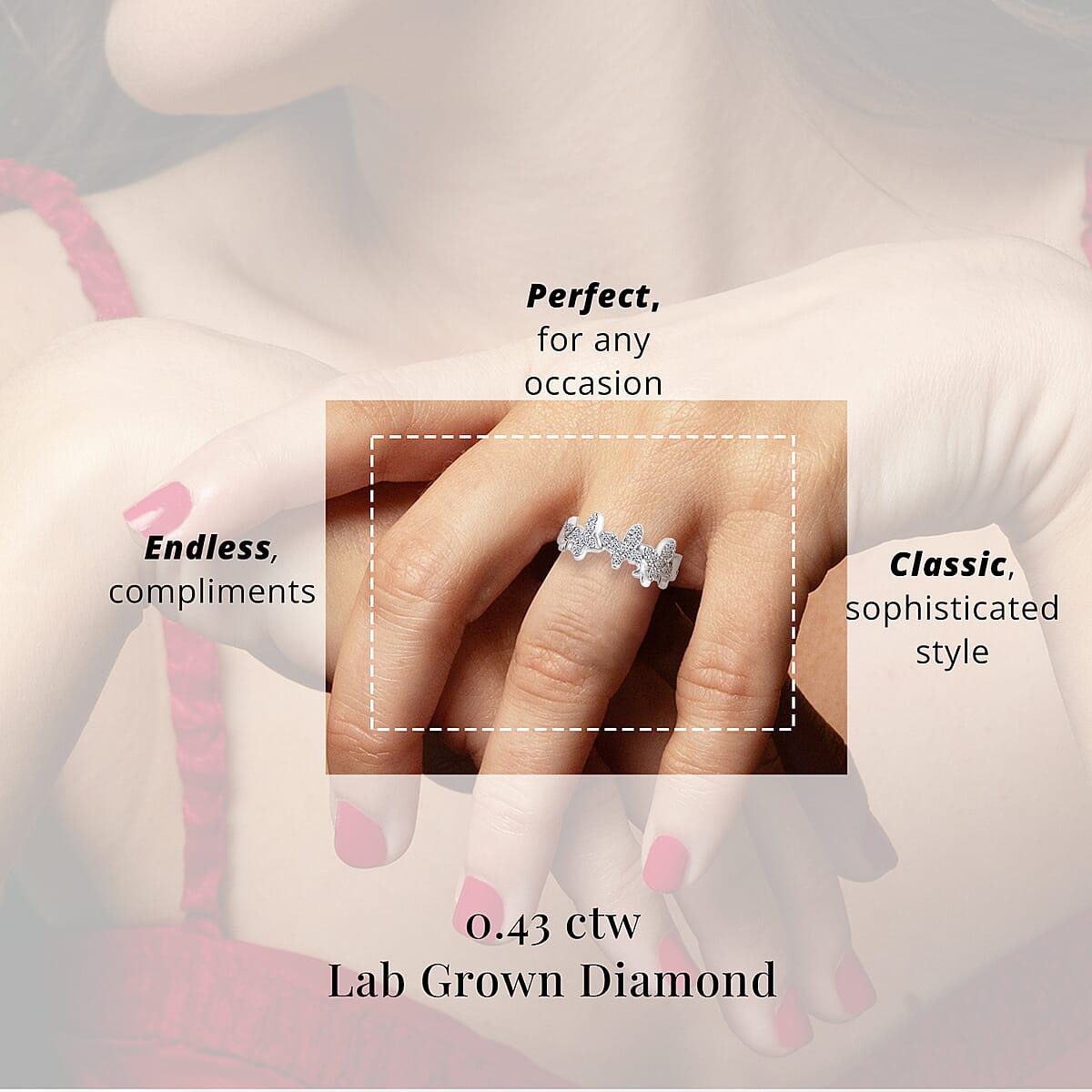 Luxuriant Lab Grown Diamond G SI 0.43 ctw Butterfly Ring in Sterling Silver (Size 8.0) image number 4