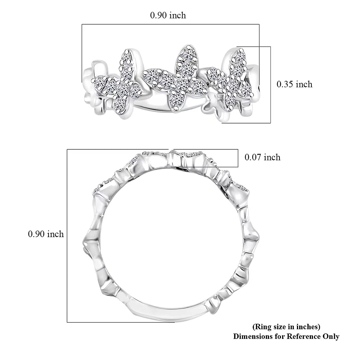 Luxuriant Lab Grown Diamond G SI 0.43 ctw Butterfly Ring in Sterling Silver (Size 8.0) image number 7