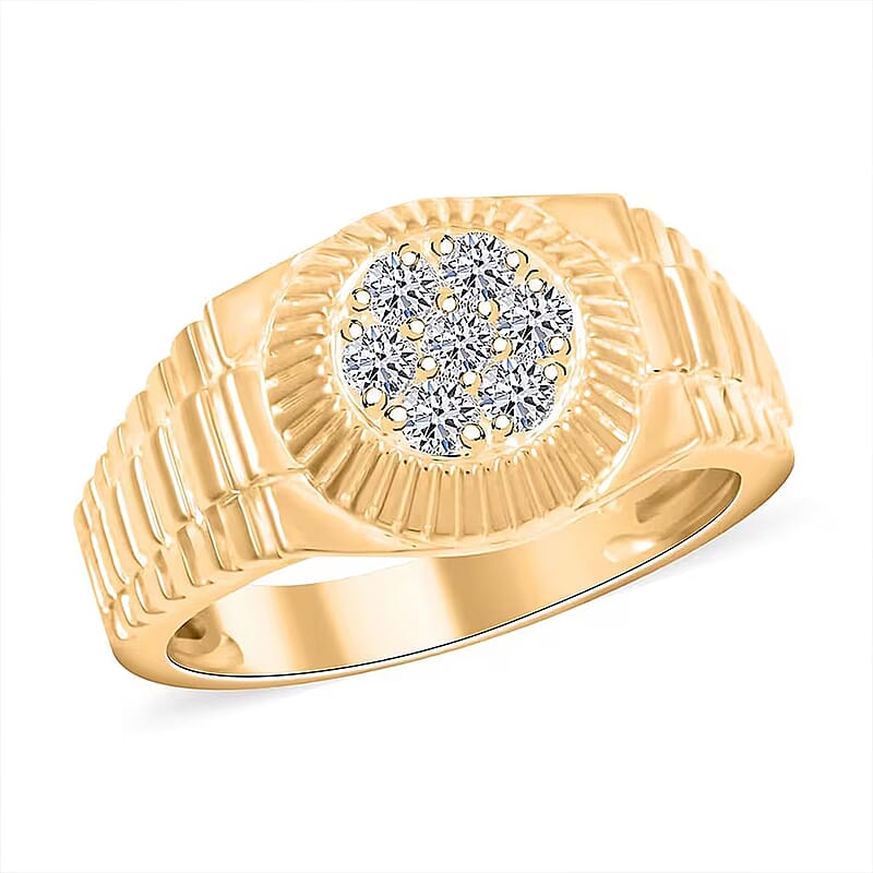 Luxuriant Lab Grown Diamond G SI 0.50 ctw Men's Solar Crest Ring in 14K Yellow Gold Over Sterling Silver (Size 12.0)