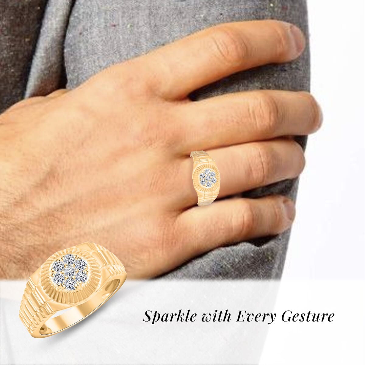 Luxuriant Lab Grown Diamond G SI 0.48 ctw Men's Ring in 14K Yellow Gold Over Sterling Silver (Size 12.0) image number 1