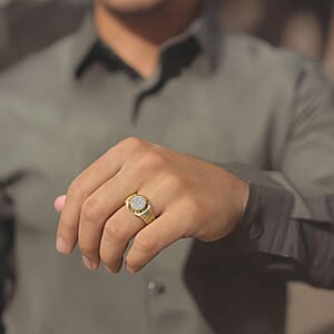  Luxuriant Lab Grown Diamond G SI 0.50 ctw Men's Solar Crest Ring in 14K Yellow Gold Over Sterling Silver (Size 12.0)