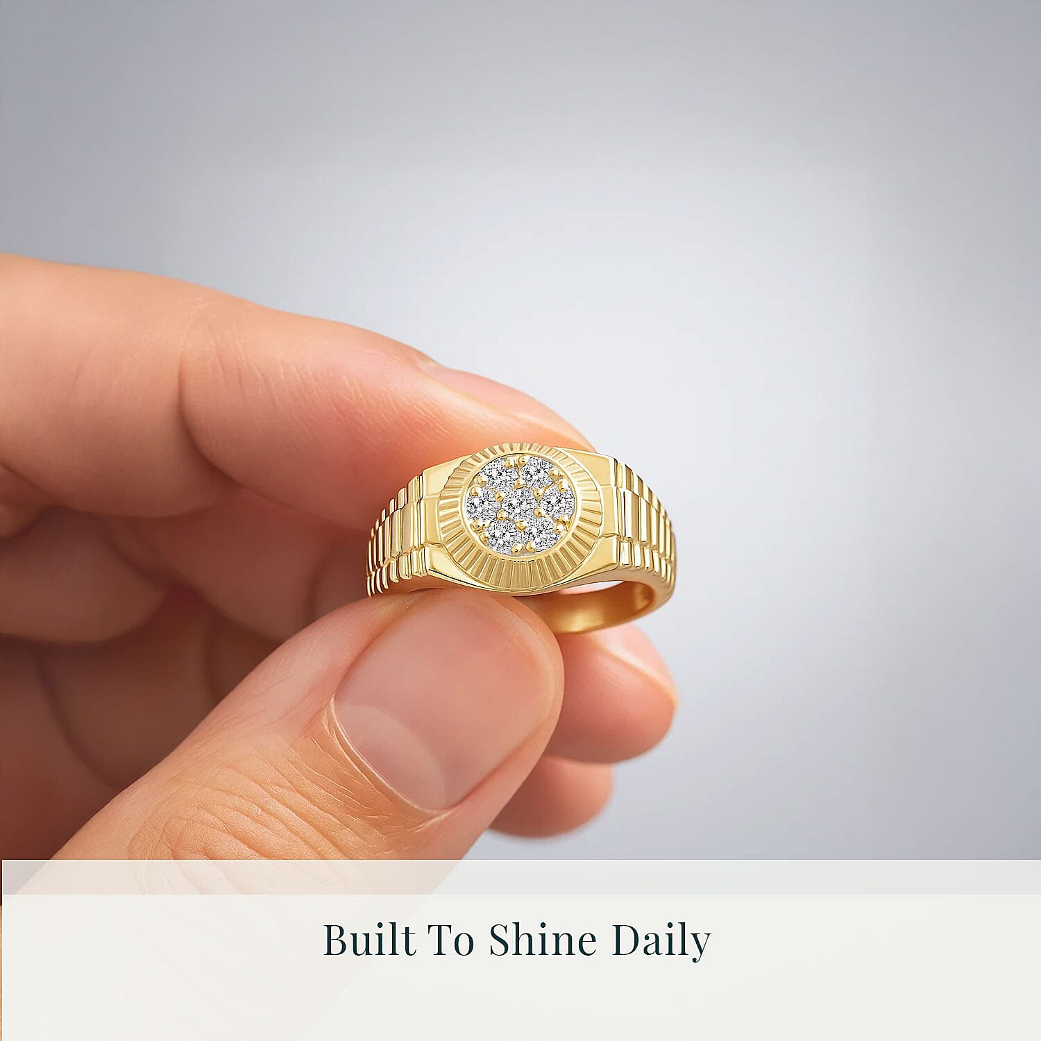  Luxuriant Lab Grown Diamond G SI 0.50 ctw Men's Solar Crest Ring in 14K Yellow Gold Over Sterling Silver (Size 12.0)
