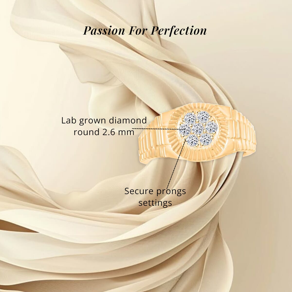 Luxuriant Lab Grown Diamond G SI 0.48 ctw Men's Ring in 14K Yellow Gold Over Sterling Silver (Size 12.0) image number 5