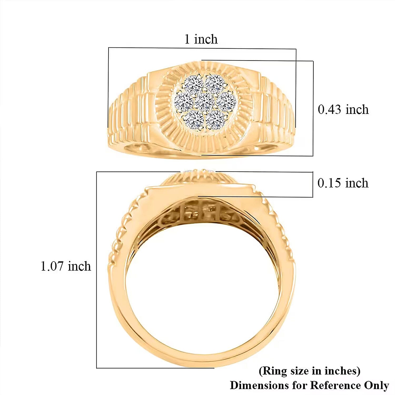  Luxuriant Lab Grown Diamond G SI 0.50 ctw Men's Solar Crest Ring in 14K Yellow Gold Over Sterling Silver (Size 12.0)