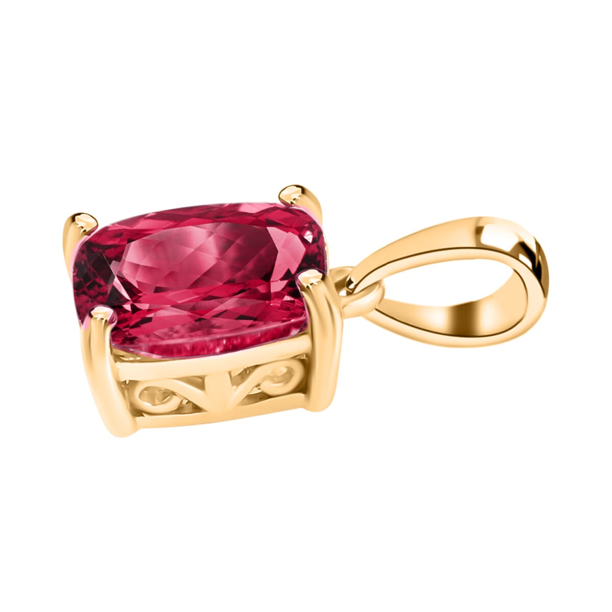 Ouro Fino Rubellite 3.20 ctw Solitaire Pendant in Vermeil Yellow Gold Over Sterling Silver image number 2