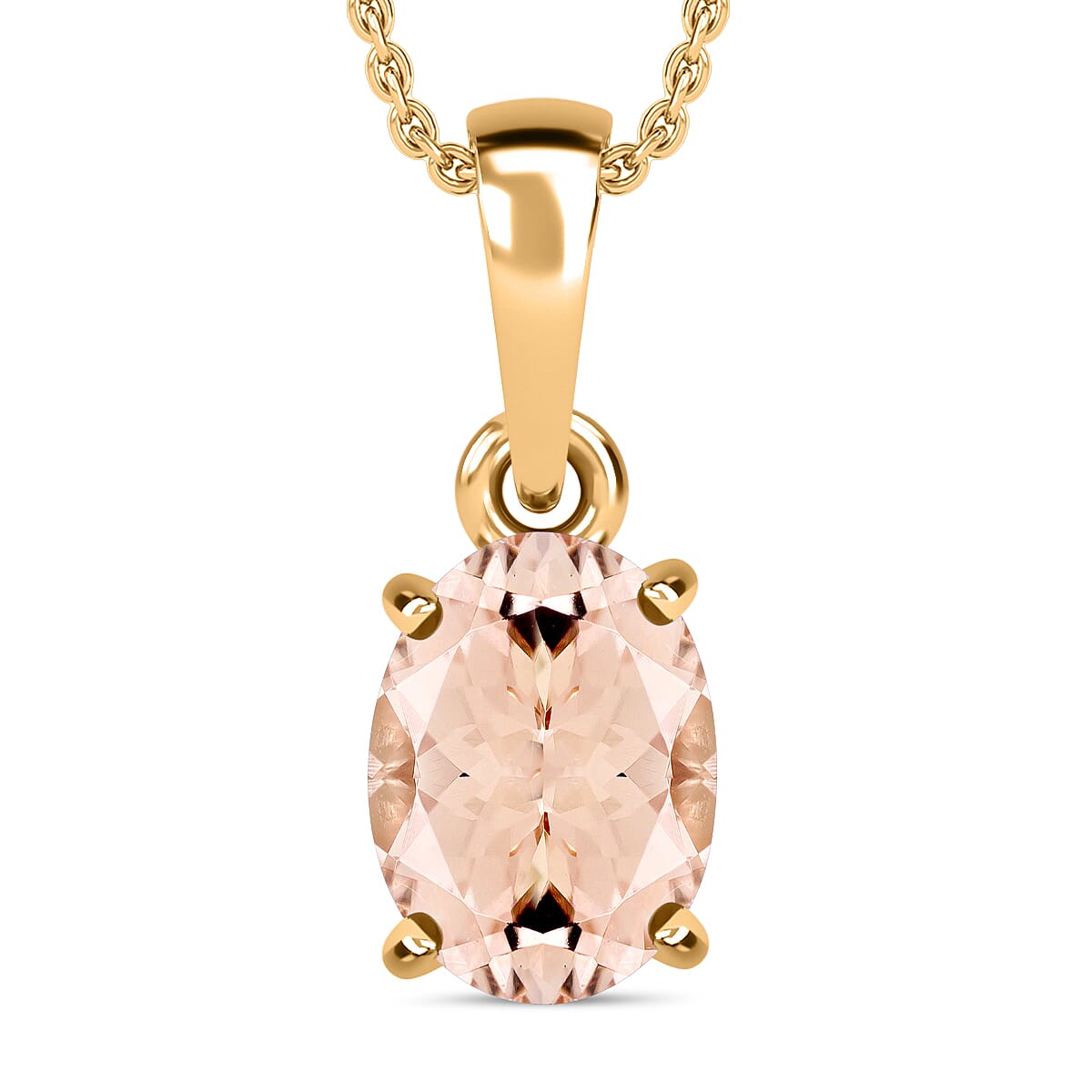 Pink Morganite 1.40 ctw Solitaire Pendant without Chain in Vermeil Yellow Gold Over Sterling Silver