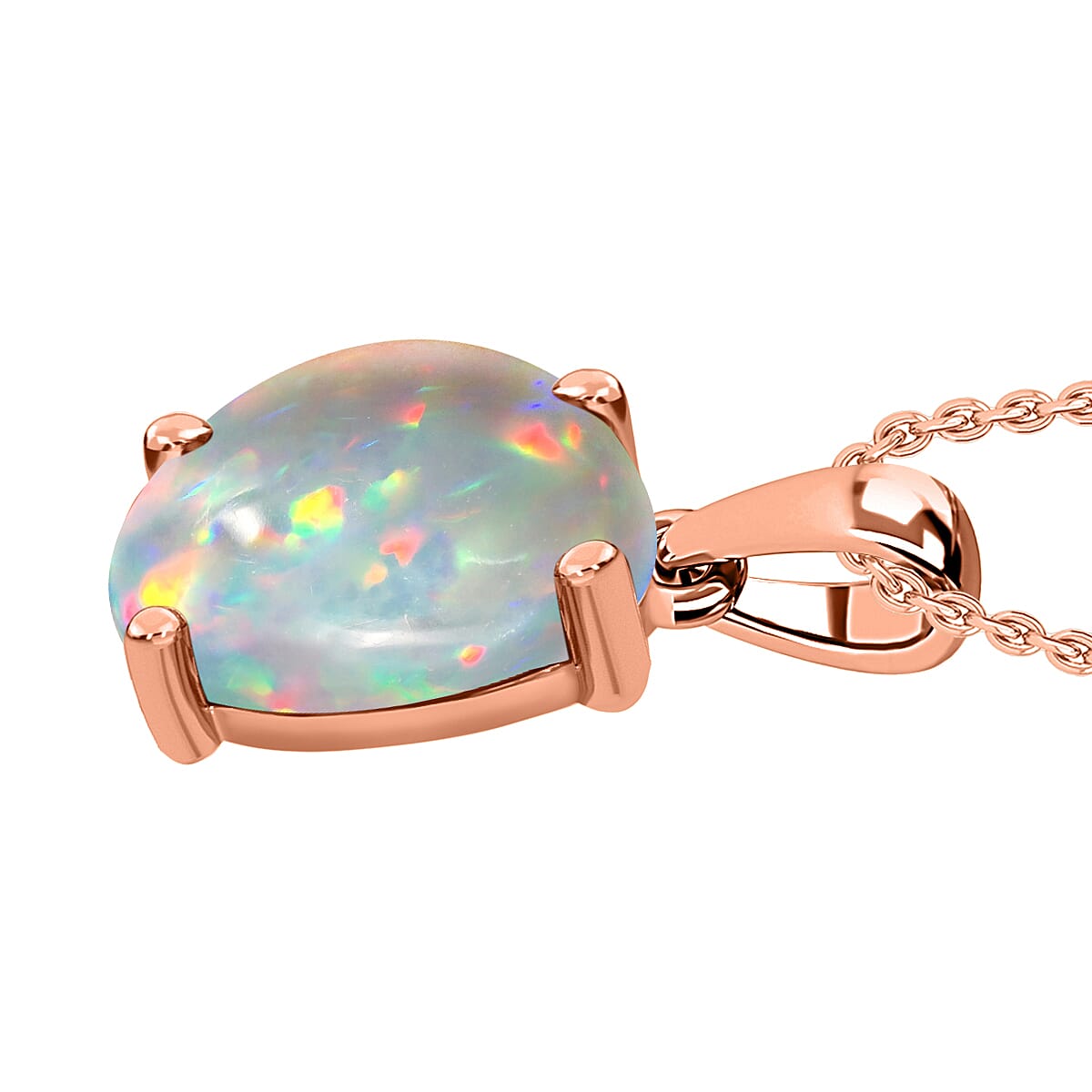 Premium Ethiopian Welo Opal 2.40 ctw Solitaire Pendant without Chain in Vermeil Rose Gold Over Sterling Silver (Del. in 10-12 Days) image number 2
