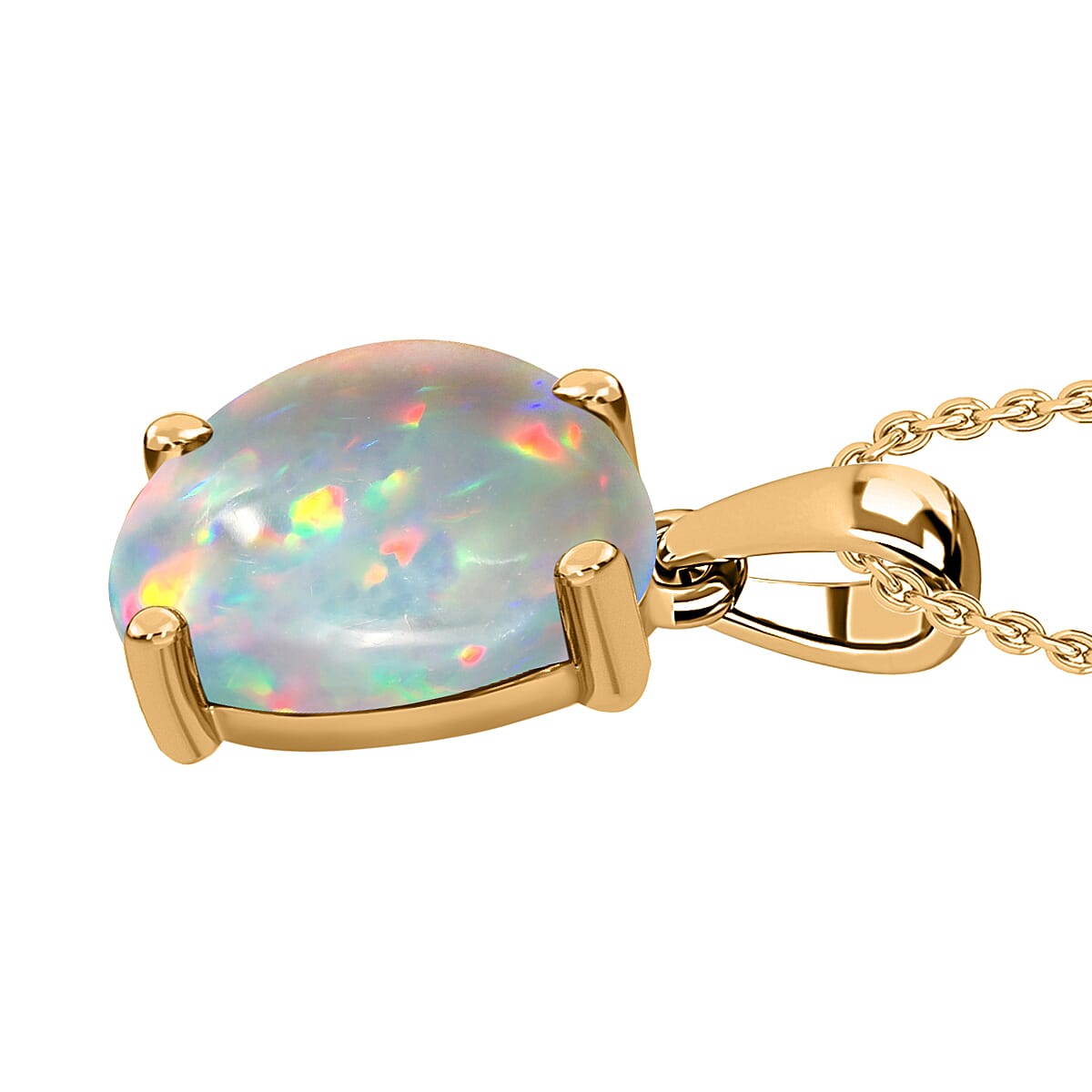 Luxoro Premium Ethiopian Welo Opal 2.40 ctw Solitaire Pendant without Chain in 14K Yellow Gold (Del. in 10-12 Days) image number 2