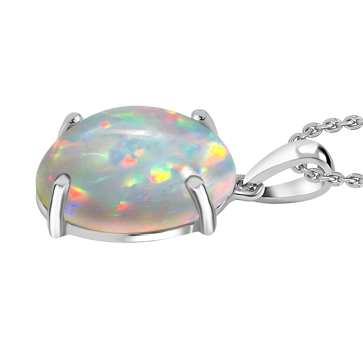 Premium Ethiopian Welo Opal 5.00 ctw Solitaire Pendant in Platinum Over Sterling Silver image number 2
